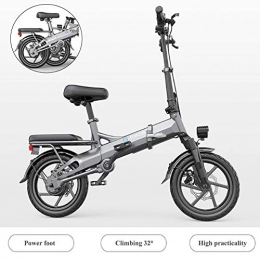YXYBABA Bici YXYBABA Bicicletta elettrica pieghevole E-Bike fino a 25 km / h con motore da 400 W, ruota da 14 pollici, bicicletta elettrica per adulti e viaggiatori Grigio
