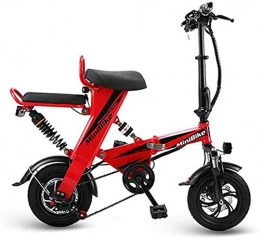 ZDW Bicicletta elettrica pieghevole per bici elettrica, velocità massima 30 km/h con ruote da 12 pollici Mini portatile e piccola batteria al litio pieghevole per uomo e donna, nera,Rosso