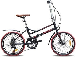 Aoyo Bici pieghevoli Adulti Biciclette pieghevoli, da 20 pollici 6 velocità freno a disco pieghevole biciclette, leggero portatile telaio rinforzato Commuter Bike anteriore e posteriore Parafanghi, (Color : Black)