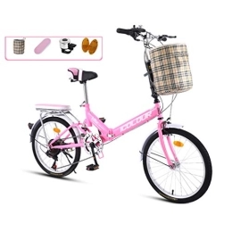 AOHMG Bici AOHMG 20'' Bici Pieghevoli per Adulti, 7- velocità Leggero Telaio in Acciaio Commuter Pieghevole Città Biciclette, con Portapacchi Posteriore / Comfort Saddle, Pink
