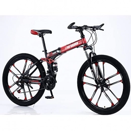 Asdf Bici pieghevoli ASDF - Bicicletta da montagna pieghevole, 26 cm, 24 pollici, con doppio ammortizzatore, a velocità variabile, per mountain bike, da corsa, da cross country, colore: nero e rosso