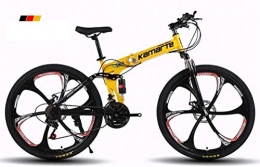 Bbhhyy Mountain Bike, Mountain Bike Unisex Pieghevole Telaio, MTB Bike Uomo Bike Sospensione Doppia velocità 21/24/27/30 (Color : Yellow, Size : 24 Inches)