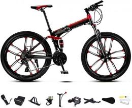 mjj Bici Bicicletta MTB da 26 pollici, unisex, pieghevole, 30 marce, mountain bike pieghevole, per off-road, velocità variabile, freno a doppio disco rosso, regolabile