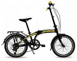 KRON Bici Bicicletta pieghevole 20'' Kron Fold 3.0, Folding bike con cambio 7 Velocità speed nero Unisex (Nero - Giallo)