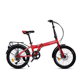 Jixi Bici Bicicletta Pieghevole 20 Pollici Adulta della Bicicletta Ultra-Luce Portatile a 7 Marce Freni Anteriore della Bicicletta e del Disco Meccanico Posteriore della Bici (Color : Red, Dimensione : 20in)