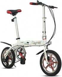 mjj Bici Bicicletta pieghevole bianca leggera con telaio in alluminio a 6 marce, 14 pollici, pieghevole e compatta, per adulti e adolescenti.