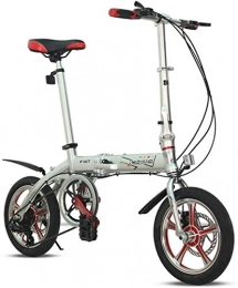 mjj Bici Bicicletta pieghevole bianca leggera con telaio in alluminio a 6 marce, 14 pollici, pieghevole, mini bici compatta per adulti