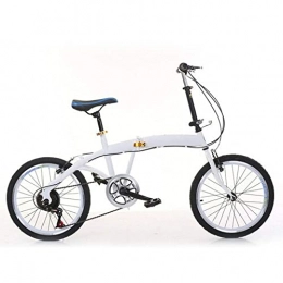 Jintaihua Bici Bicicletta pieghevole da 20 pollici, 7 marce, doppio freno a V, in acciaio al carbonio, pieghevole, 44T, colore bianco