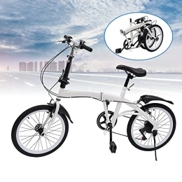 Kaibrite Bici Bicicletta pieghevole da 20 pollici in acciaio al carbonio, leva del cambio pieghevole, colore bianco, regolabile in altezza, doppio freno a V, 7 marce