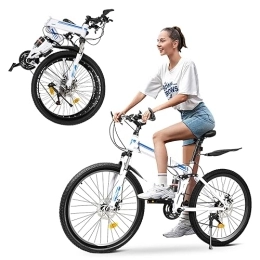 CHIMHOON Bici Bicicletta pieghevole da 26 pollici, per adulti, 21 marce, con doppio telaio ammortizzante e freni a disco anteriori e posteriori per statura 160-180 cm, max 120 kg (80% premontaggio)