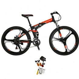 EUROBIKE Bici pieghevoli Bicicletta pieghevole da uomo con ruote in magnesio a 3 razze da mountain bike da 27, 5 cm, per adulti e donne, a sospensione completa (arancione)