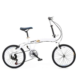 TFCFL Bici Bicicletta pieghevole in acciaio al carbonio da 20", 7 marce, regolabile in altezza, da campeggio, City Bike, colore bianco, doppio freno a V