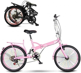 mjj Bici Bicicletta pieghevole per adulti da 20 pollici, per città, leggera, MTB, 6 velocità, pieghevole, da uomo, da donna, colore rosa