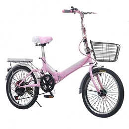 QSCFT Bici Bicicletta pieghevole per adulti, donna, uomo, bicicletta pieghevole in acciaio a 7 velocità con ruote da 20 pollici (colore: rosa)