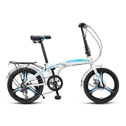 SLDMJFSZ Bici Bicicletta pieghevole per impieghi gravosi, telaio in acciaio al carbonio leggero, manubrio girevole originale Shimano, bici pieghevole da 20 pollici a 7 velocità, White blue