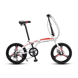SLDMJFSZ Bici Bicicletta pieghevole per impieghi gravosi, telaio in acciaio al carbonio leggero, manubrio girevole originale Shimano, bici pieghevole da 20 pollici a 7 velocità, White red