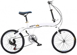 Jintaihua Bici bicicletta pieghevole portatile da 20 pollici, cambio a 7 marce, leva del cambio a 7 marce, per uomo e donna, doppio freno a V, per campeggio, bici, colore bianco, capacità di peso: 90 kg