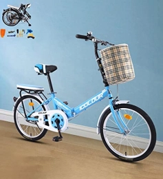 DYM Bici pieghevoli Biciclette da donna Biciclette pieghevoli 20' bicicletta 6 velocità strumento di pulizia 9pcs bici da città comoda con cestino bicicletta leggera unisex(Color:blue, Size:20''6 speed)
