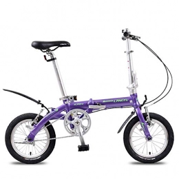 WCY Bici pieghevoli Biciclette Mini pieghevole, leggero portatile 14" in lega di alluminio urbano Commuter biciclette, Super Compact Single Speed ​​pieghevole biciclette yqaae (Color : Purple)