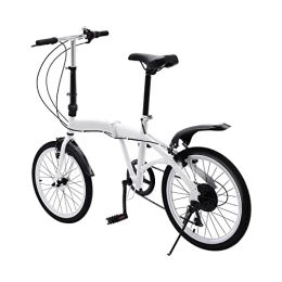 BJTDLLX Bici pieghevoli BJTDLLX Bicicletta pieghevole a 7 marce, per adulti, 20 pollici, doppio freno a V, pieghevole, in acciaio al carbonio, pieghevole, fino a 90 kg, colore bianco, altezza regolabile