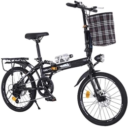 COUYY Bici COUYY Bicicletta Pieghevole da 20 Pollici, Bicicletta Pieghevole della Città, Adult Ultra-Light Portable Disc Ammortizzatore Ammortizzatore a 6 velocità Mountain Bike, Black