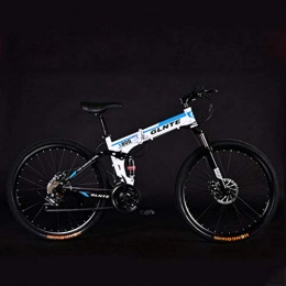 Domrx Bici pieghevoli Domrx Ammortizzatore per Bicicletta Pieghevole da Montagna con Ruote a Raggi per Adulti 24 / 26 Pollici 21 / 24 / 27 velocità-Blue_26 Pollici_24 velocità