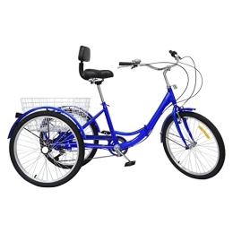 Fetcoi Bici Fetcoi Triciclo pieghevole blu da 24 pollici per adulti, bici da carico per anziani, 3 ruote, 7 velocità, peso capacità 120 kg, cestino portaoggetti, manico antiscivolo