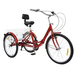 Futchoy Bici Futchoy Bicicletta pieghevole per adulti, 24 pollici, 3 ruote, con cestino e schienale, pieghevole, 3 ruote, per donna, uomo, anziani (rosso)