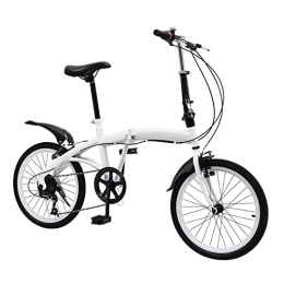 JINPRDAMZ Bicicletta pieghevole, 20 pollici 7 marce bicicletta pieghevole adulto doppio V freno regolabile in altezza bicicletta bianca in acciaio al carbonio pieghevole