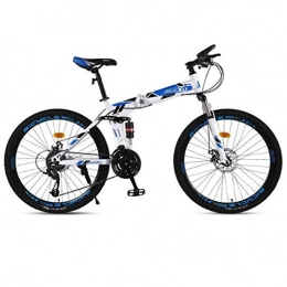 JLZXC Bici pieghevoli JLZXC Mountain Bike Mountain Bike, 26 Pollici Pieghevole Hardtail Biciclette da Montagna, Acciaio al Carbonio Telaio, Doppio Disco Freno E Sospensione Doppia (Color : Blue, Size : 27 Speed)