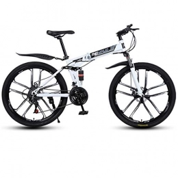 JLZXC Bici pieghevoli JLZXC Mountain Bike Mountain Bike, Biciclette di Montagna Pieghevole, Leggero MTB Bike, con Sospensione Doppia E Doppio Freno A Disco (Color : White, Size : 21-Speed)