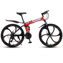 JLZXC Bici pieghevoli JLZXC Mountain Bike Mountain Bike, Biciclette Pieghevoli, Acciaio al Carbonio Telaio, Sospensione Doppia E Doppio Freno A Disco, MTB Bike, 26inch Ruote (Color : Red, Size : 24-Speed)