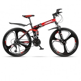JLZXC Bici pieghevoli JLZXC Mountain Bike Mountain Bike, da 26 Pollici Pieghevole Hard-Coda Biciclette, Full Suspension E Doppio Freno A Disco, Acciaio al Carbonio Telaio (Color : Red, Size : 24-Speed)