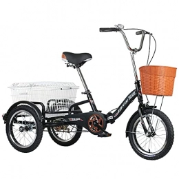 KDMB Bicicletta a Pedali Tricicli per Adulti Bicicletta Pieghevole a Tre Ruote con Carrello della Spesa Bicicletta a 3 Ruote per Anziani Donna Uomo Shopping ricreativo (Colore: Nero)