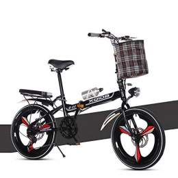 LLGHT Bici pieghevoli LLGHT 20"City Bike Tre Ruote A Raggi, 6 velocità MTB Mountain Bici Carbon, Sospensione Completa Bicicletta con Cestino, Adulto Alunno Bambino Biciclette Pieghevoli (Color : Black)