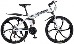meimie00 Bici pieghevoli Meimie00 - Mountain bike per adulti, 26 pollici, in acciaio al carbonio, morbida e portatile, 21 marce, con sospensioni complete, bianco