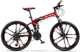 Mopoq Bici Mopoq Pieghevole Mountainbike 24 / 26 Pollici, MTB della Bicicletta con 10 Cutter a rotelle, Black & Red (Color : 27-Stage Shift, Dimensione : 26 Inches)