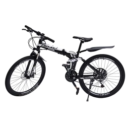 PIOJNYEN Bici pieghevoli Mountain Bike 26'' MTB bicicletta pieghevole Fully Mountain Bike con freno a disco anteriore e posteriore, cambio a 21 marce, per uomo e donna, nero e bianco
