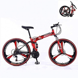 mjj Bici Mountain bike pieghevole a 24 velocità, per adulti, telaio in acciaio al carbonio, Full Suspension Mountain Bike, doppio disco freno, rosso e nero