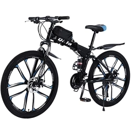 SHTST Bici pieghevoli Mountain bike pieghevole da 26 pollici, con doppio assorbimento degli urti, telaio in fibra di carbonio con borsa per bicicletta, freni a disco, bici a sospensione completa perfetta (blu)