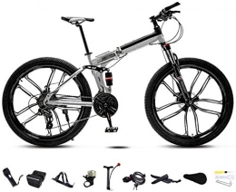 mjj Bici Mountain bike pieghevole da 26 pollici, unisex, 30 marce, pieghevole, per off-road, velocità variabile, con freno a disco doppio, bianco regolabile