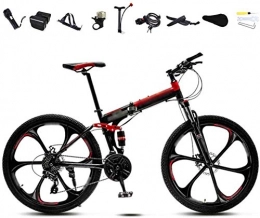 mjj Bici Mountain bike pieghevole unisex da 26 pollici, 30 marce, ruote di velocità variabili, freno a disco doppio, colore rosso
