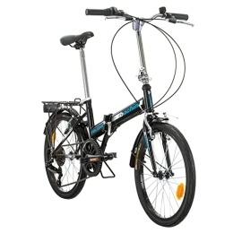 Multibrand Distribution Bici Multibrand PROBIKE Pieghevole 20 pollici, bicicletta pieghevole Shimano a 6 marce, bicicletta da uomo e ragazzo, parafanghi, adatto a partire da 155 cm - 185 cm (nero lucido)