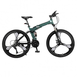ndegdgswg Bici pieghevoli Ndegdgswg - Bicicletta pieghevole da montagna, a tre ruote, portatile, a velocità variabile, a doppio ammortizzatore, per adulti e studenti, 26 cm, 27 velocità, con una ruota, colore: verde