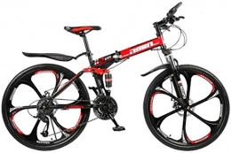 NENGGE Bici NENGGE Pieghevole Mountainbike, Pieghevole Bicicletta Città, 30 velocità a 6 Razze Ruote di Bicicletta, Anteriore della Bicicletta Sospensione Mountain Bike Maschile (Color : Red, Size : 26 Inches)