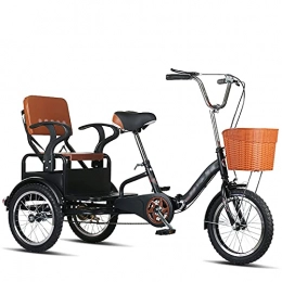 OHHG Bici pieghevoli OHHG 16" Bicicletta Adulti a 3 Ruote Bicicletta Sedile Posteriore Pieghevole Adulti Triciclo Anziani (Colore: Nero)