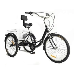 OUkANING Bici pieghevoli OUKANING Pieghevole 24" triciclo per adulti 7 marce 3 ruote Shopping Trike con cestino