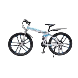 panfudongk Bici pieghevoli panfudongk Biciclette da mountain bike da 26 pollici | bici da uomo | 21 marce | sospensione | pieghevole | acciaio di alta qualità | blu+bianco