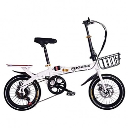 Aquila Bici Pieghevole City Bike, 6 velocità variabile Velocità di BMX, Full Suspension doppio freno a disco unisex Bicicletta Con Adjustable Rear Seat manubrio AQUILA1125 (Color : White, Size : 14")