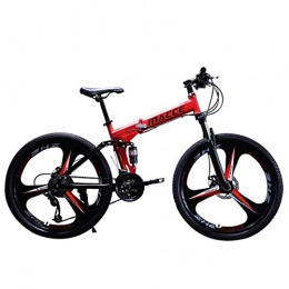 PXQ Bici PXQ A24Inch21S - Mountain bike pieghevole per adulti 21 / 24 / 27 velocità, doppio ammortizzatore, 24 / 26", con telaio posteriore morbido ad alto tenore di carbonio, rosso, A24Inch21S